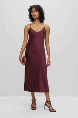 Satin midi slip dress with chain strap detailing