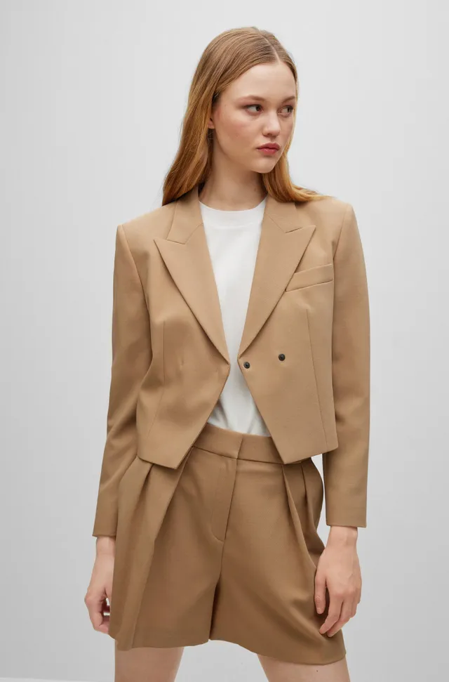 BOSS - Regular-fit cropped jacket in soft tweed