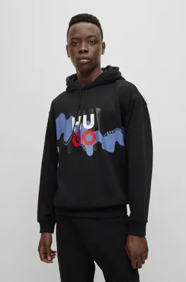 BOSS - Cotton-terry hoodie with flock-print logo