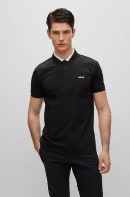 Stretch-cotton slim-fit polo shirt with logo inserts