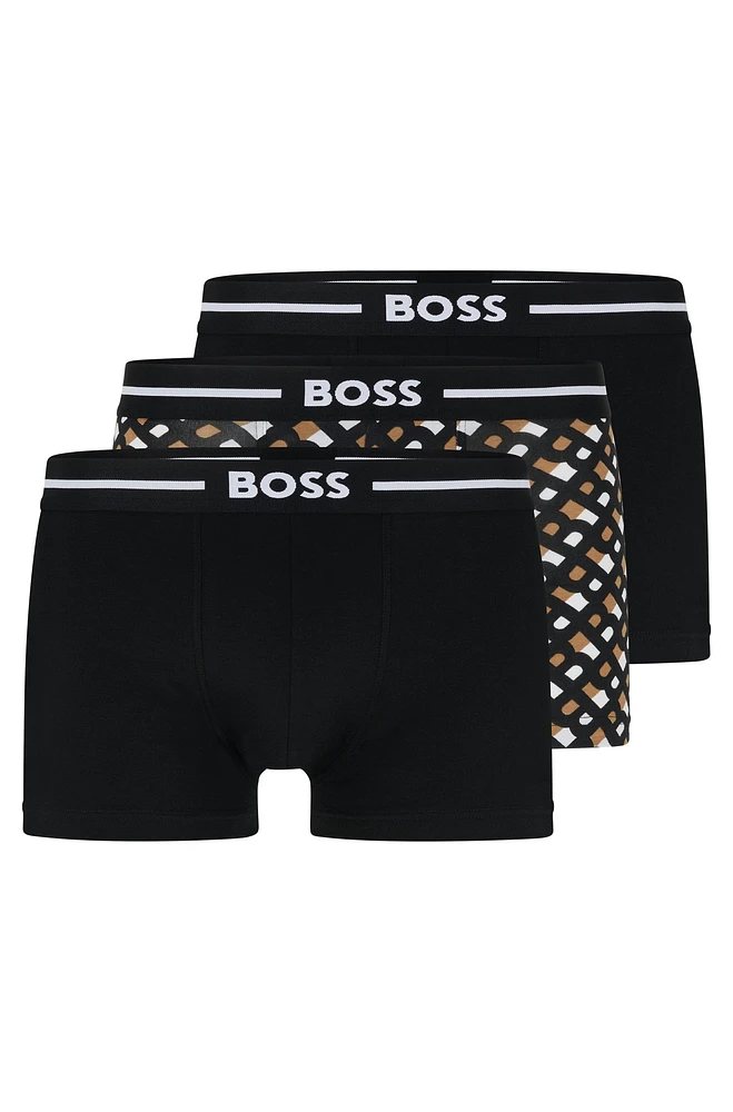 Three-pack of stretch-cotton trunks with logo waistbands