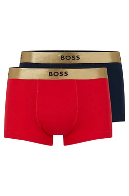 Two-pack of pure-cotton trunks with metallic waistbands