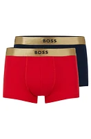 Two-pack of pure-cotton trunks with metallic waistbands