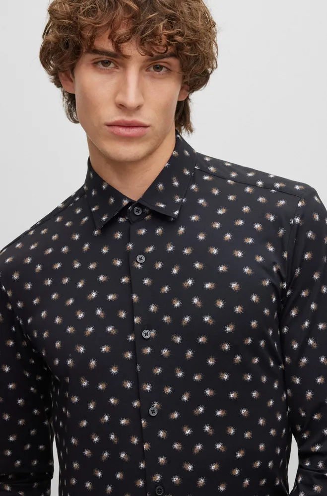 BOSS - Slim-fit shirt in printed performance-stretch jersey