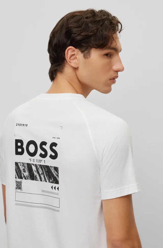 BOSS - Cotton-jersey T-shirt with rhinestone logo and artwork