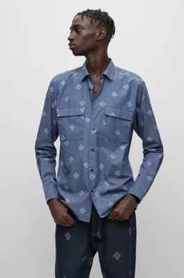 Modern-fit shirt stacked-logo cotton jacquard