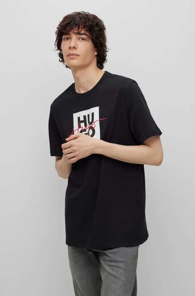 HUGO - Cotton-jersey T-shirt with graffiti-inspired stacked logo