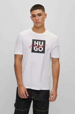 Cotton-jersey T-shirt with double logo