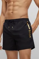 Quick-drying swim shorts with metallic logo