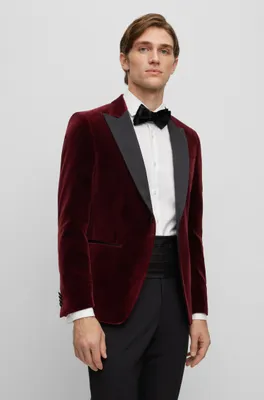 Slim-fit tuxedo jacket pure-cotton velvet