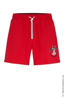 BOSS - Looney Tunes x Ripstop slim-fit swim shorts with cartoon artwork Red