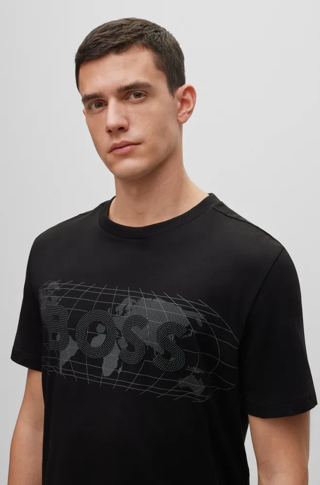 BOSS - Cotton-jersey T-shirt with rhinestone logo and artwork