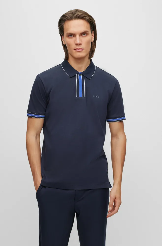 Interlock-cotton polo shirt with contrast tipping