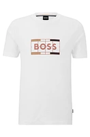 BOSS - Cotton slim-fit T-shirt with tennis-inspired logo print White