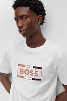 BOSS - Cotton slim-fit T-shirt with tennis-inspired logo print White