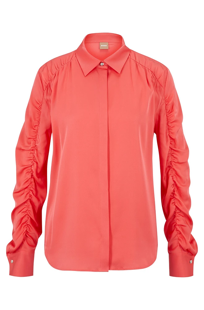 BOSS - Relaxed-fit blouse in stretch silk with tie front