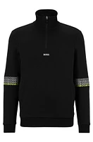 Cotton-blend zip-neck sweatshirt with multi-colored logos