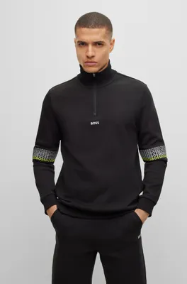 Cotton-blend zip-neck sweatshirt with multi-colored logos