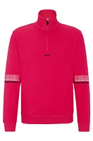 Cotton-blend zip-neck sweatshirt with multi-colored logos