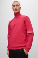 Cotton-blend zip-neck sweatshirt with multi-colored logos