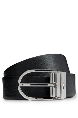 Cinturón reversible de piel italiana con trabilla a rayas de la marca