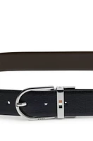 Cinturón reversible de piel italiana con trabilla a rayas de la marca
