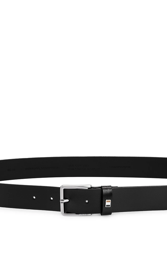 Italian-leather belt with signature-stripe keeper trim