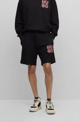 Cotton-terry shorts with graffiti-style stacked logo