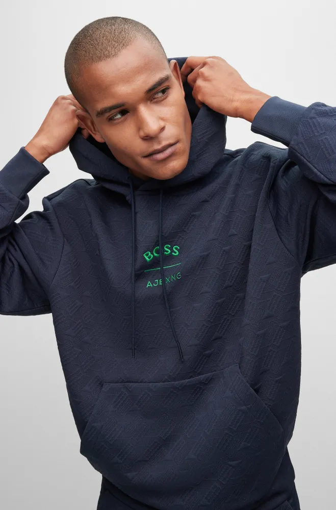 BOSS - BOSS x AJBXNG relaxed-fit hoodie with all-over monogram jacquard