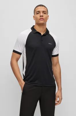 Performance-stretch slim-fit polo shirt with color-blocking