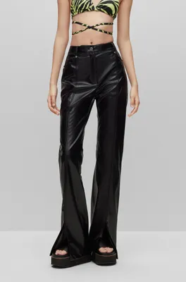 Regular-fit high-waisted trousers faux leather