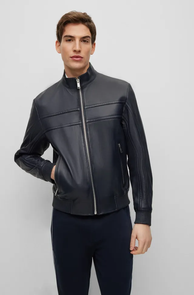 HUGO - Logo-studded leather jacket with detachable sleeves