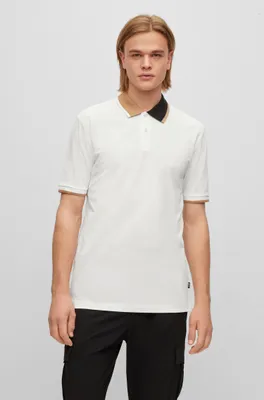 Cotton-piqué polo shirt with color-blocked collar