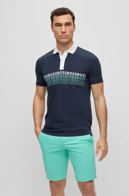 Cotton-blend polo shirt with embroidered logos