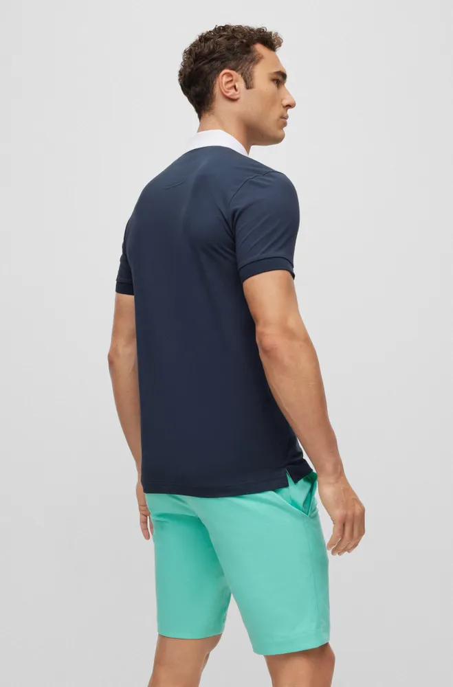 Cotton-blend polo shirt with embroidered logos