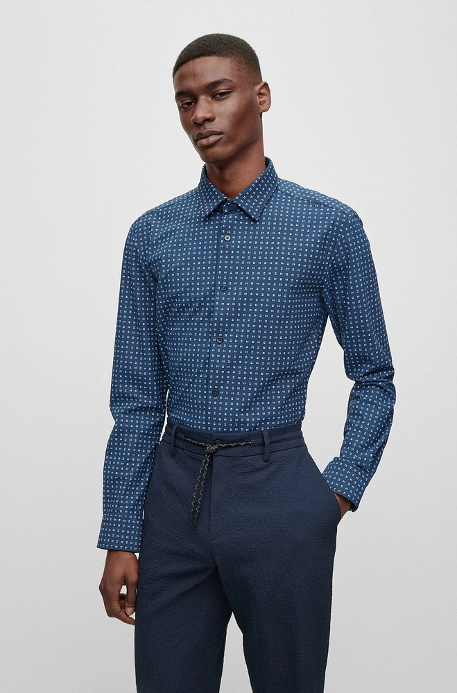 Slim-fit shirt patterned performance-stretch jersey