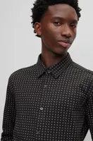 BOSS - Slim-fit shirt printed cotton-blend jersey Black