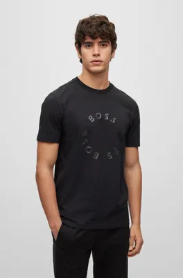 Stretch-cotton T-shirt with circle logo prints