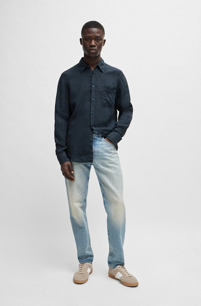 Regular-fit shirt linen canvas with barrel cuffs