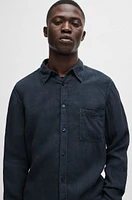 Regular-fit shirt linen canvas with barrel cuffs