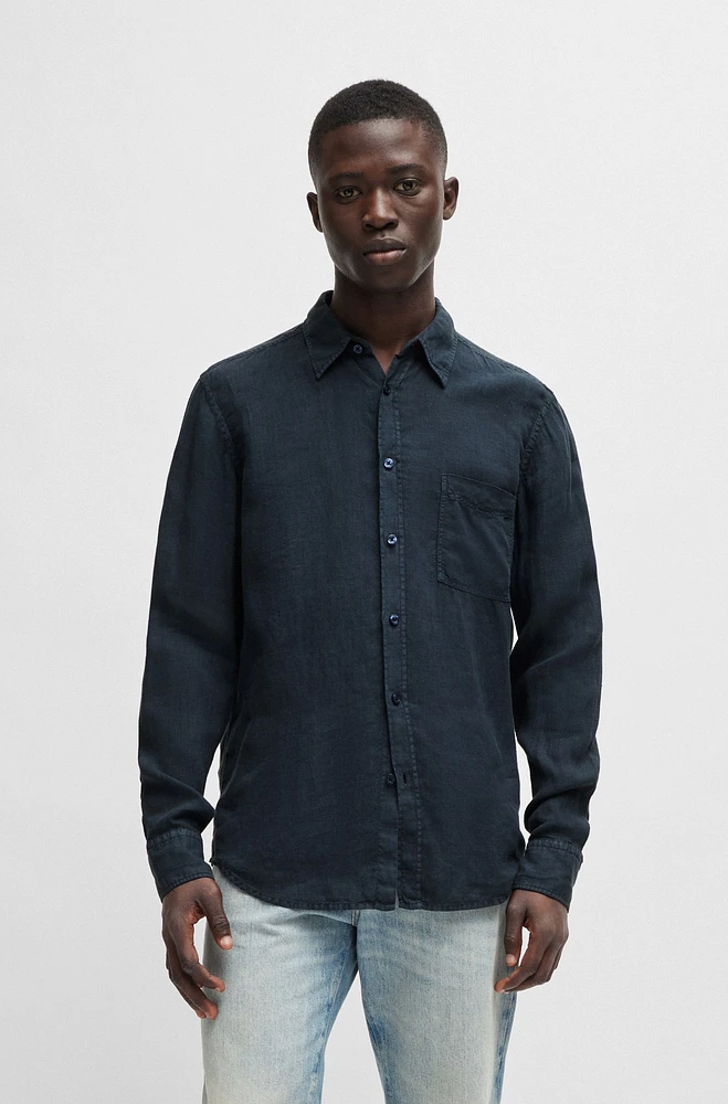 Regular-fit shirt linen canvas with barrel cuffs