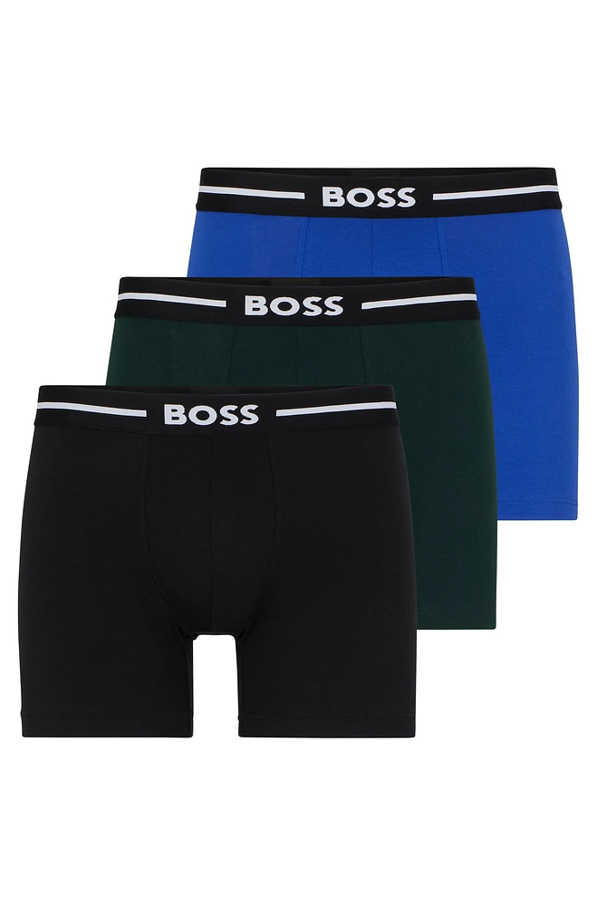 Three-pack of stretch-cotton boxer briefs with logos