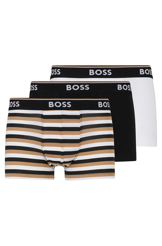 Three-pack of stretch-cotton trunks with logo waistbands