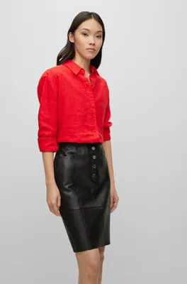 Regular-fit blouse pure linen with point collar