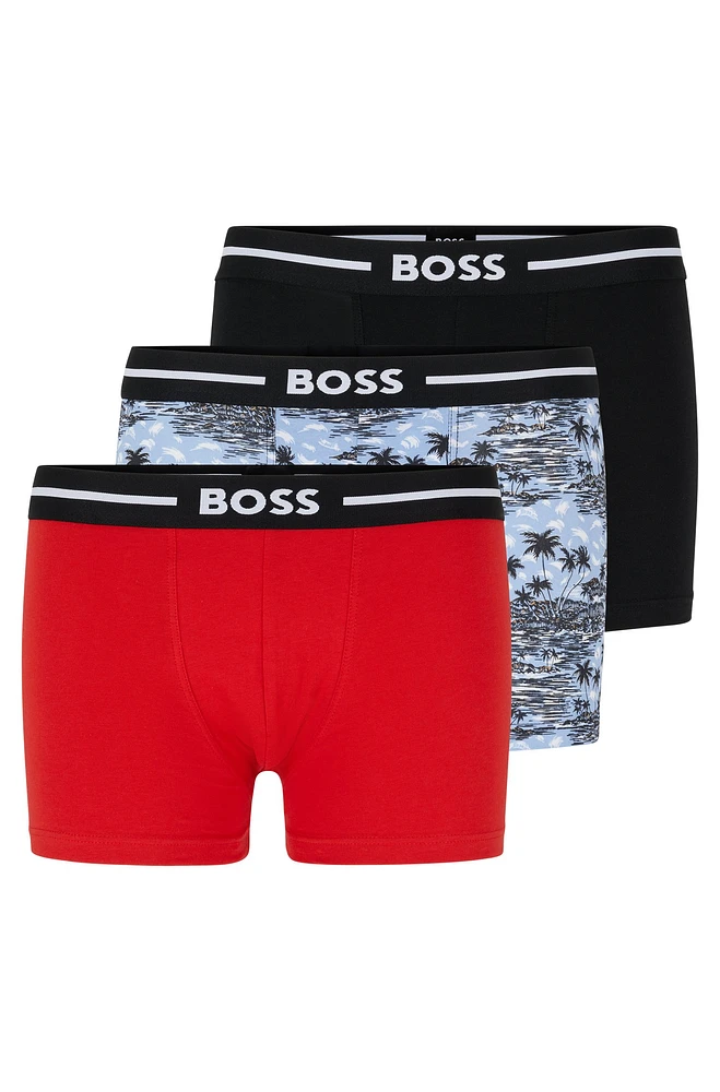 Three-pack of stretch-cotton trunks with logo waistbands