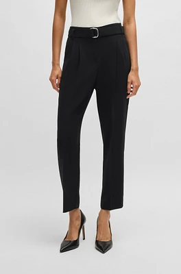 Regular-fit cropped trousers crease-resistant crepe