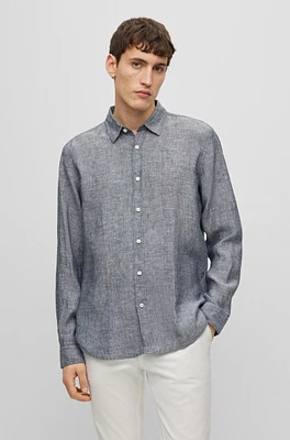Regular-fit long-sleeved shirt linen chambray