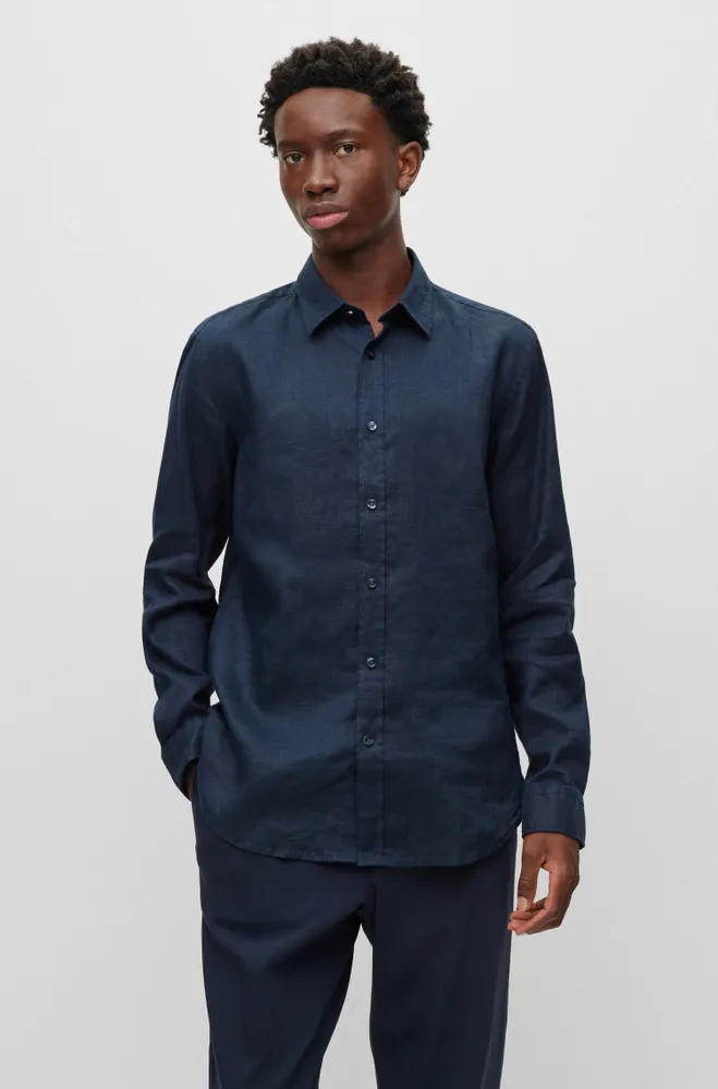 Slim-fit shirt stretch-linen chambray