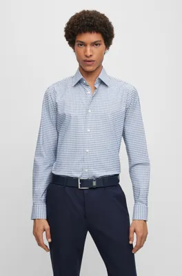 Regular-fit shirt checked performance-stretch fabric