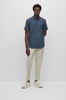 Slim-fit shirt printed stretch linen